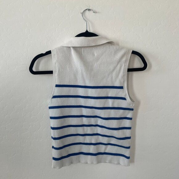 ⭐Rib-Knit Crop Polo Hipster Preppy Collared Sailor Ocean Vaca Classy Sweater Top - Picture 4 of 8